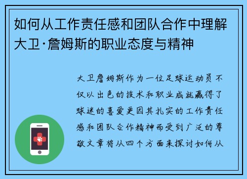 如何从工作责任感和团队合作中理解大卫·詹姆斯的职业态度与精神